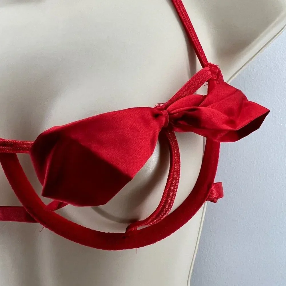 Womens Red Hot Sexy Lingerie Naughty Play Set 3 Pcs Sleepwear Lace Medium